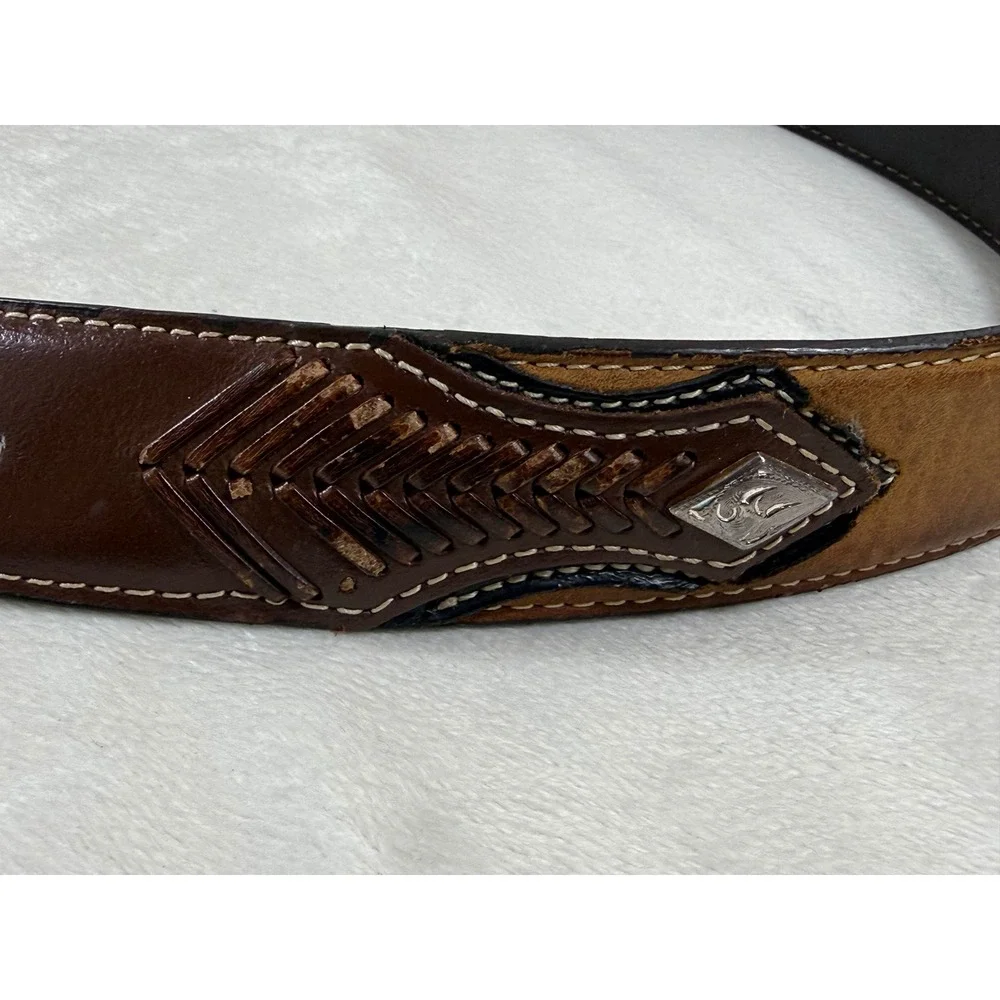 Nocona Western Leather Belt Men's Size 40 Brown Tooled Engraved Buckle
